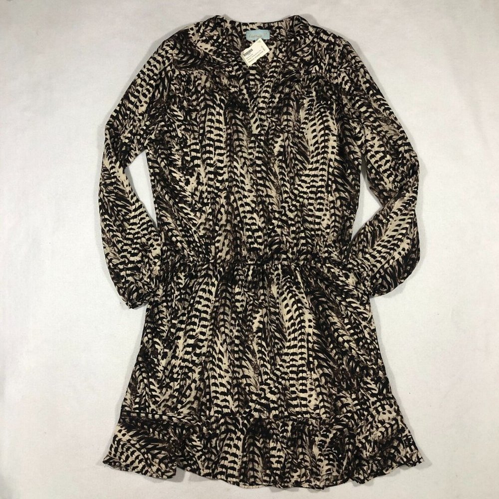Veronica M Womens Medium Cassidy Ruffle Bottom Dress Brown Print NEW $95